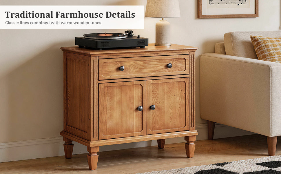 Farmhouse nightstand with drawer and cabinet - angled view