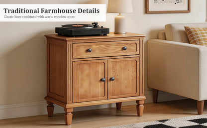 Farmhouse nightstand with drawer and cabinet - angled view