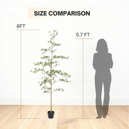 6ft Artificial Olive Tree, Realistic Faux Potted Plant in Black Pot, Indoor & Covered Outdoor Decorative Tree for Living Room and Office, 1pc/set image 7