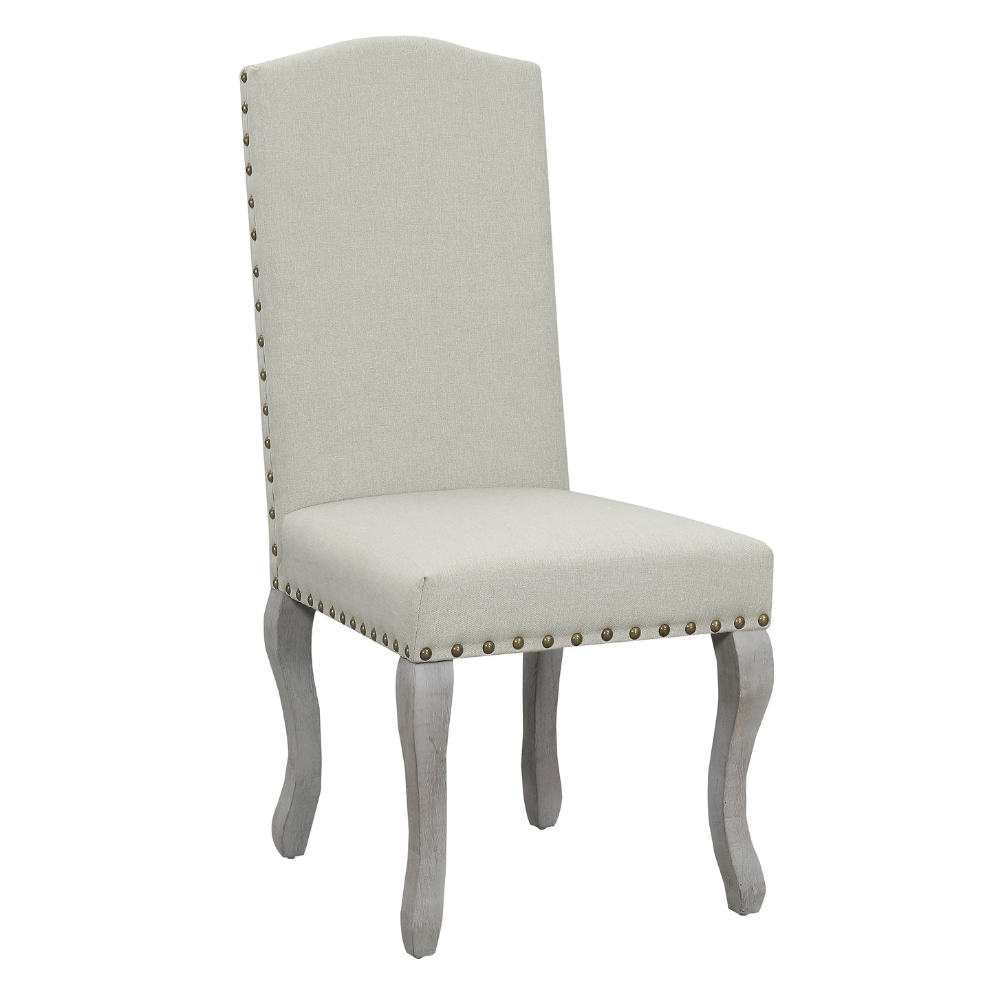 Set of 2 Light Beige Linen Upholstered Dining Chairs, Nailhead Trim Accent Side Chairs with Solid Wood Legs, Easy Assembly for Dining Room Kitchen Bar image 1