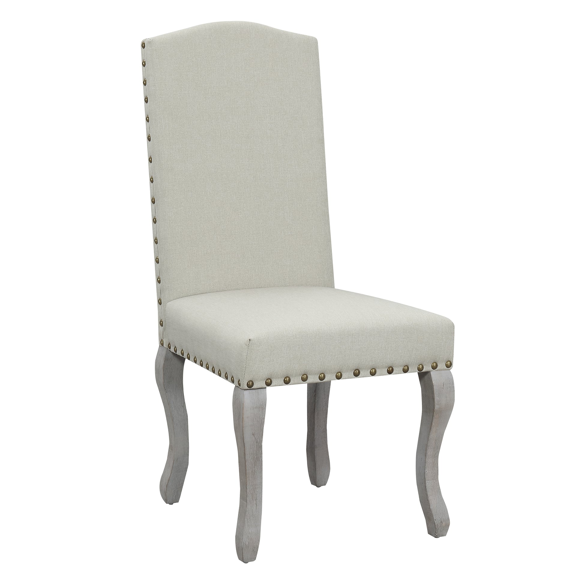 Set of 2 Light Beige Linen Upholstered Dining Chairs, Nailhead Trim Accent Side Chairs with Solid Wood Legs, Easy Assembly for Dining Room Kitchen Bar image 1
