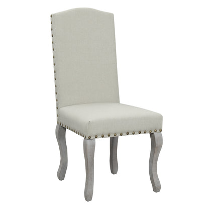 Set of 2 Light Beige Linen Upholstered Dining Chairs, Nailhead Trim Accent Side Chairs with Solid Wood Legs, Easy Assembly for Dining Room Kitchen Bar image 1