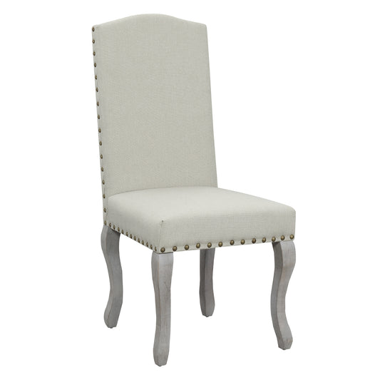 Set of 2 Light Beige Linen Upholstered Dining Chairs, Nailhead Trim Accent Side Chairs with Solid Wood Legs, Easy Assembly for Dining Room Kitchen Bar image 1