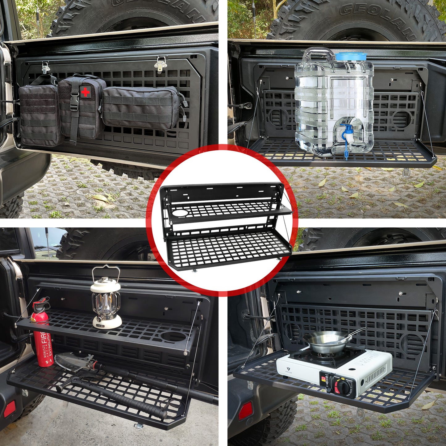 2-Tier Tailgate Table Rear Foldable Storage Cargo Rack Outdoor Camping Desk for 2007-2026 Jeep Wrangler JK&JL 4 Door (Not Fit JK Models with Stock Subwoofer) image 3