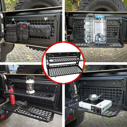2-Tier Tailgate Table Rear Foldable Storage Cargo Rack Outdoor Camping Desk for 2007-2026 Jeep Wrangler JK&JL 4 Door (Not Fit JK Models with Stock Subwoofer) image 3