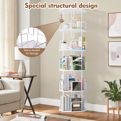 Rotating Bookshelf Tower 5 Tier,Spinning Bookcase, Revolving 360 Book Shelf Narrow Tall Bookcase, Vertical Turning Round storage Bookshelf,Book Shelf Organizer for Bedroom, Living Room, White image 5