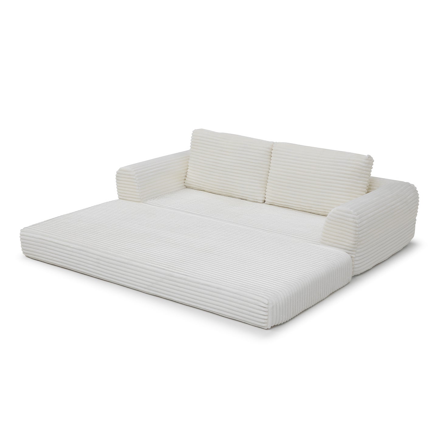 2-in-1 Folding Convertible Sofa Bed, Modern Corduroy Sleeper Couch with 2*pillows, Futon Modular Upholstered Boneless Sofa with Pull-Out Bed,Folding Floor Modular Couch for Living Room Beige image 9