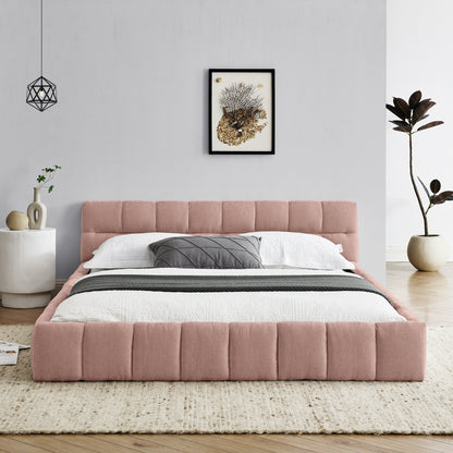 Queen Size Upholstered Bed Frame with Thick Fabric, Chenille Fabric Grounded Queen Size Platform Bed with Headboard and Solid Frame. No Box Spring Needed, PINK(68''*86.5''*23.5'') image 3