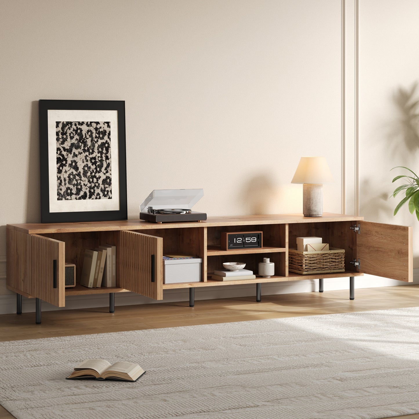 78 inch Modern TV Stand for TVs up to 85", Entertainment Center with Closed Storage & Cable Management, Soft-Closing Hinges, Sturdy Iron Legs for Living Room image 4