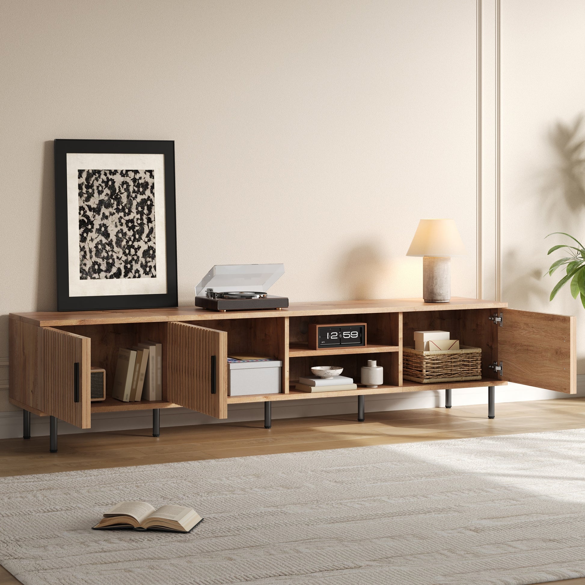 78 inch Modern TV Stand for TVs up to 85", Entertainment Center with Closed Storage & Cable Management, Soft-Closing Hinges, Sturdy Iron Legs for Living Room image 4