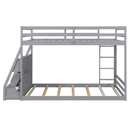 Full Bunk Bed with APP-Controlled LED Lights (7 Colors), USB Ports, Storage Shelves and 2 Drawers,Gray image 12