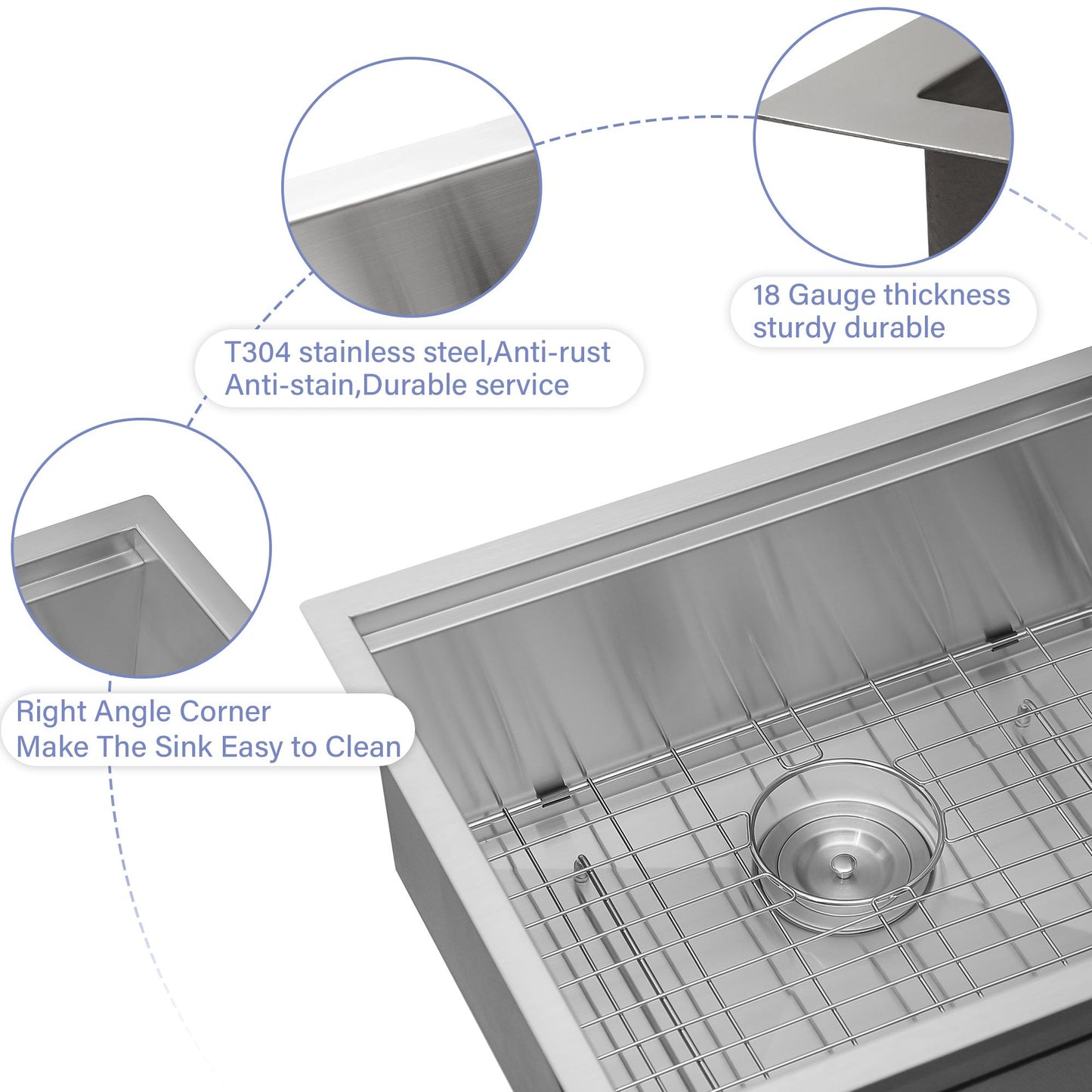 23 in. * 19 in. Undermount Single Bowl T304 Stainless Steel Ledge Workstation Laundry Utility Sink Basin image 4