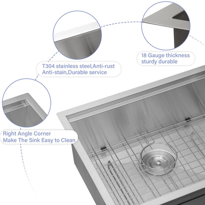 23 in. * 19 in. Undermount Single Bowl T304 Stainless Steel Ledge Workstation Laundry Utility Sink Basin image 4