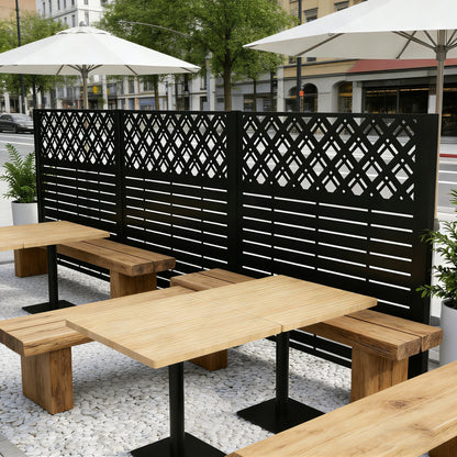 W48'' x H47.3'' x 2 Panels Metal Privacy Screen, Outdoor Privacy Panels, Trash Can Enclosure, Air Conditioner Fence, Pool Equipment Enclosure, Backyard Fencing, Rhombus Black image 5