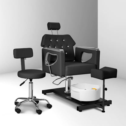 Pedicure Chair No Plumbing,Reclining Pedicure Station Unit with Adjustable Height and 360 Swivel,Hydraulic Foot Spa Chiar with Footrest and Massage Foot Bath, Black image 1