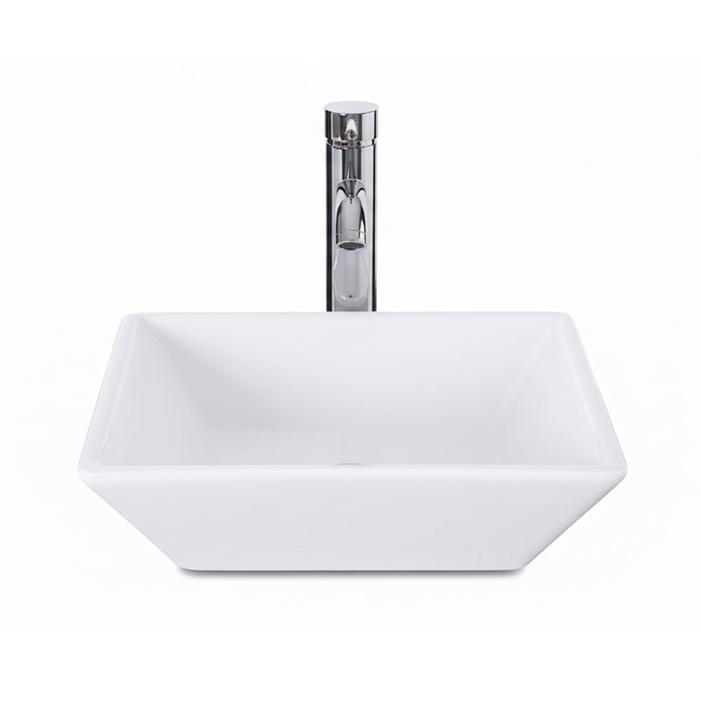 Square Ceramic Basin White Vessel Sink for Bathroom Vanity,16"X16" Beveled Porcelain Sink w/Faucet&Pop Up Drain image 5