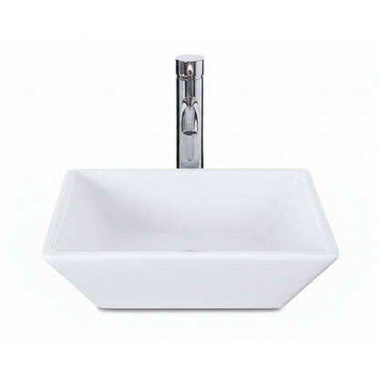 Square Ceramic Basin White Vessel Sink for Bathroom Vanity,16"X16" Beveled Porcelain Sink w/Faucet&Pop Up Drain image 5
