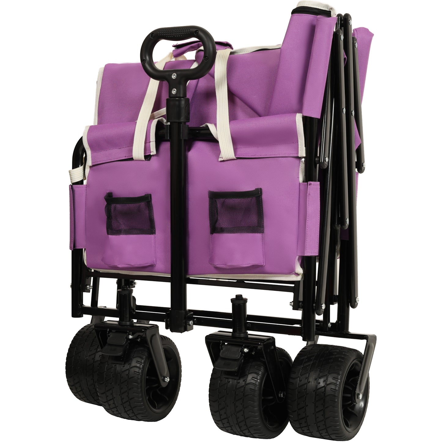 3-in-1 Folding Wagon Cart with Bench Seat & Storage, patent protection - Includes 1 ice pack, 500lbs Heavy-Duty, 180L Capacity All-Terrain Wheels for Camping, Beach, Sports, Garden, purple image 2