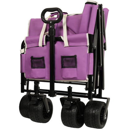 3-in-1 Folding Wagon Cart with Bench Seat & Storage, patent protection - Includes 1 ice pack, 500lbs Heavy-Duty, 180L Capacity All-Terrain Wheels for Camping, Beach, Sports, Garden, purple image 2