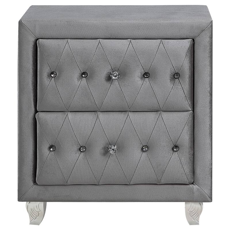 Glam Style 1pc Nightstand Button Tufted Full upholstered Frame Acrylic Buttons Gray Finish Bedroom Furniture image 3
