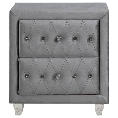 Glam Style 1pc Nightstand Button Tufted Full upholstered Frame Acrylic Buttons Gray Finish Bedroom Furniture image 3