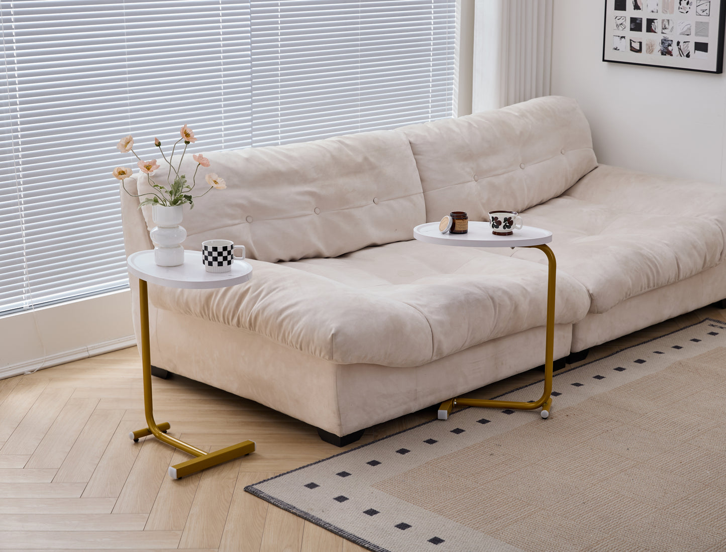 White C-shaped Side Table, Small Sofa Table for Cough, Bederoom image 5
