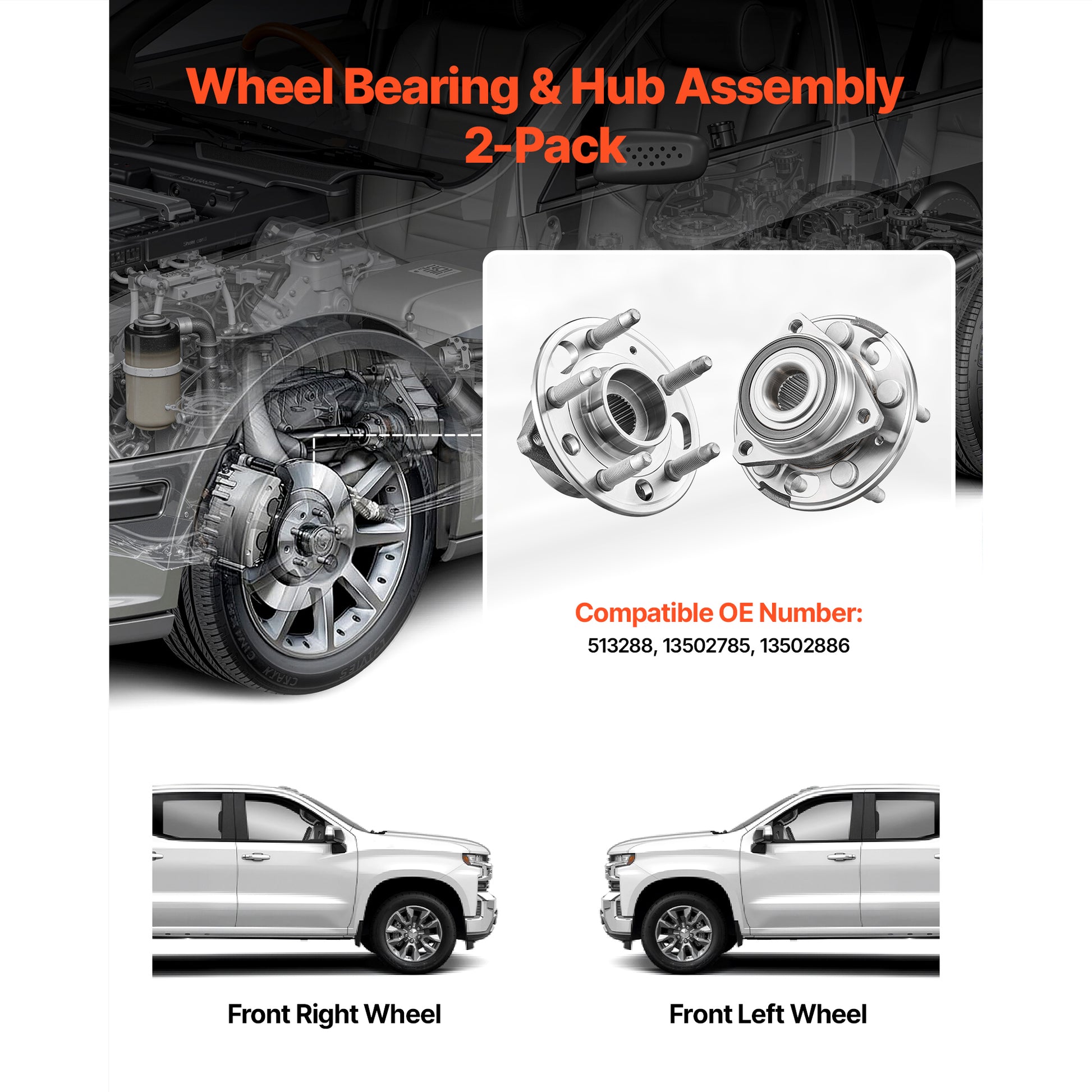 2PCS Front/Rear Wheel Bearing & Hub Assembly Fit for 2020 Chevy Impala LT Premier Sedan 2017 Equinox LS Sport Utility Buick Regal Cadillac XTS Livery Hearse OEM 513288, Wheel Bearing Hub Set image 6