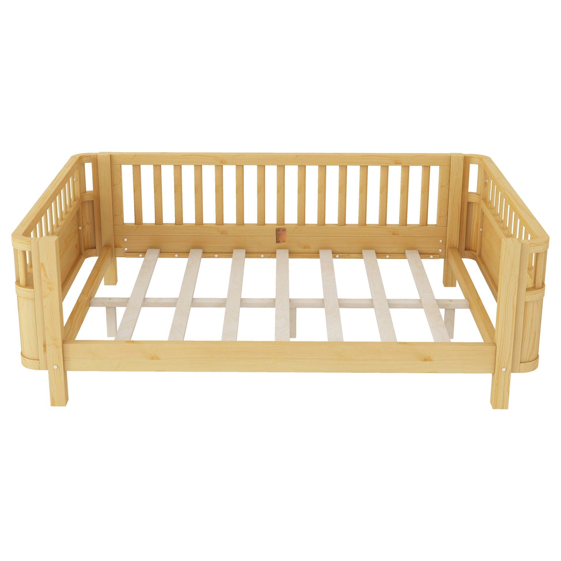 Full Size Wood Platform Bed for Kids, Wood Low Profile Full Bed with Rails for Girls and Boys, Natural (Patented Design,Expect Arrival Date 2026/5/11 Old SKU W2593P233781) image 11