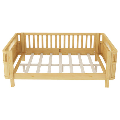 Full Size Wood Platform Bed for Kids, Wood Low Profile Full Bed with Rails for Girls and Boys, Natural (Patented Design,Expect Arrival Date 2026/5/11 Old SKU W2593P233781) image 11