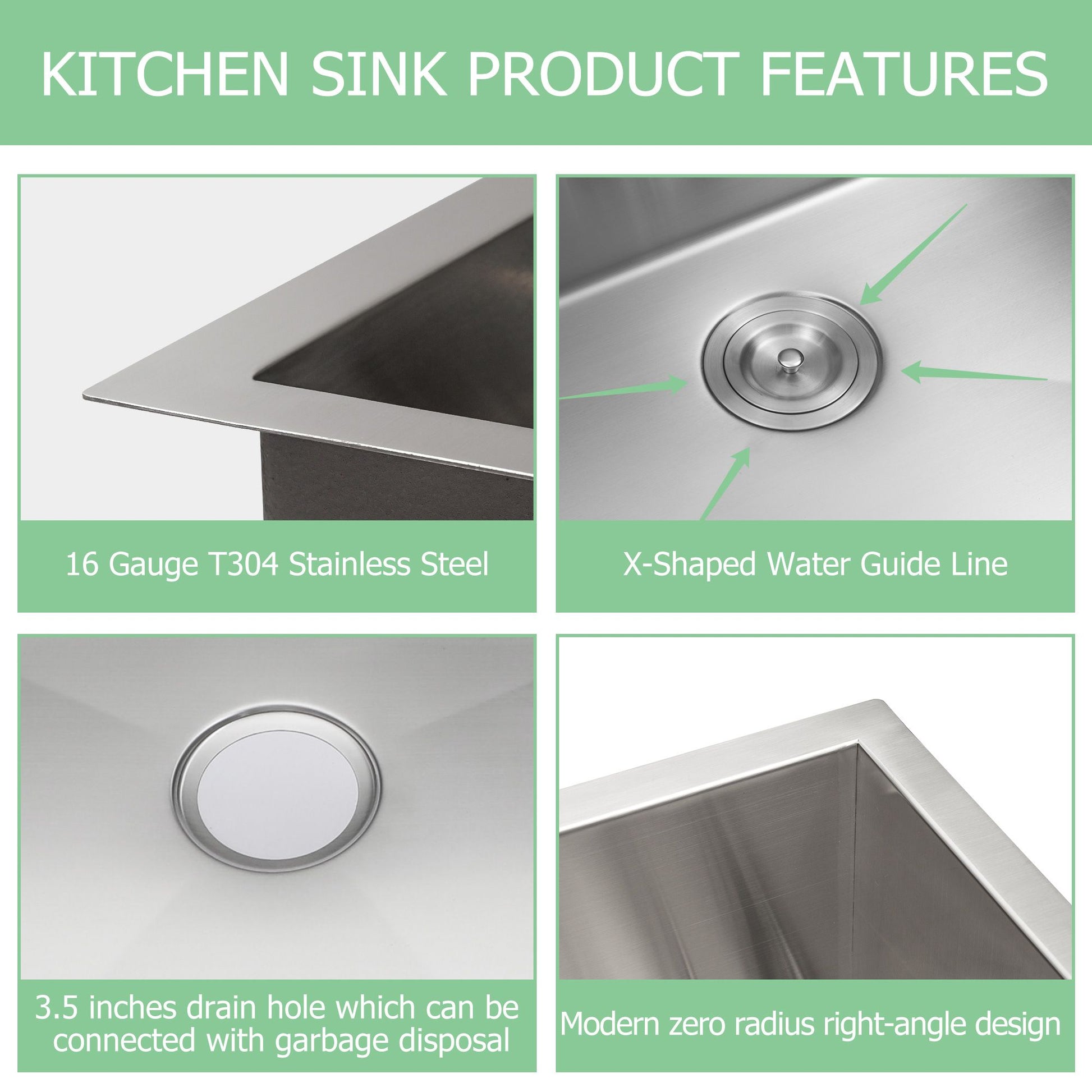 23"*18" Undermount 16-Gauge T304 Stainless Steel Deep Single Bowl Laundry Utility Sink Basin with bottom grid and draine image 3