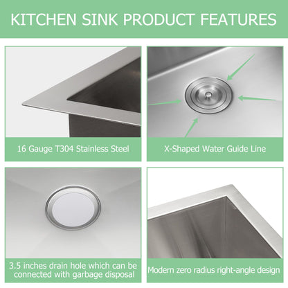 23"*18" Undermount 16-Gauge T304 Stainless Steel Deep Single Bowl Laundry Utility Sink Basin with bottom grid and draine image 3