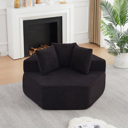 54-inch Modern-style hexagonal single lounge chair, featuring versatile arrangements and a modular design; this chenille-upholstered sofa is ideal for lounges, game rooms, living rooms, and bedrooms. image 1