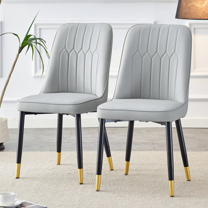 Light gray dining chairs and living room chairs. PU material and metal legs, suitable for kitchen, living room, and dining room, 2 piece set (light gray+PU)C-007 image 3