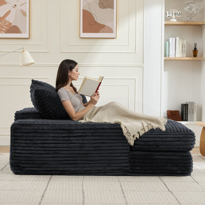 012-Luxury Corduroy Convertible Chaise Lounge with 4 Pillows, Ultra-Soft Sofa Bed No Assembly Required, Instant Setup Lounge Chair Bed for Living Room, Apartment & Small Spaces,Grey image 11