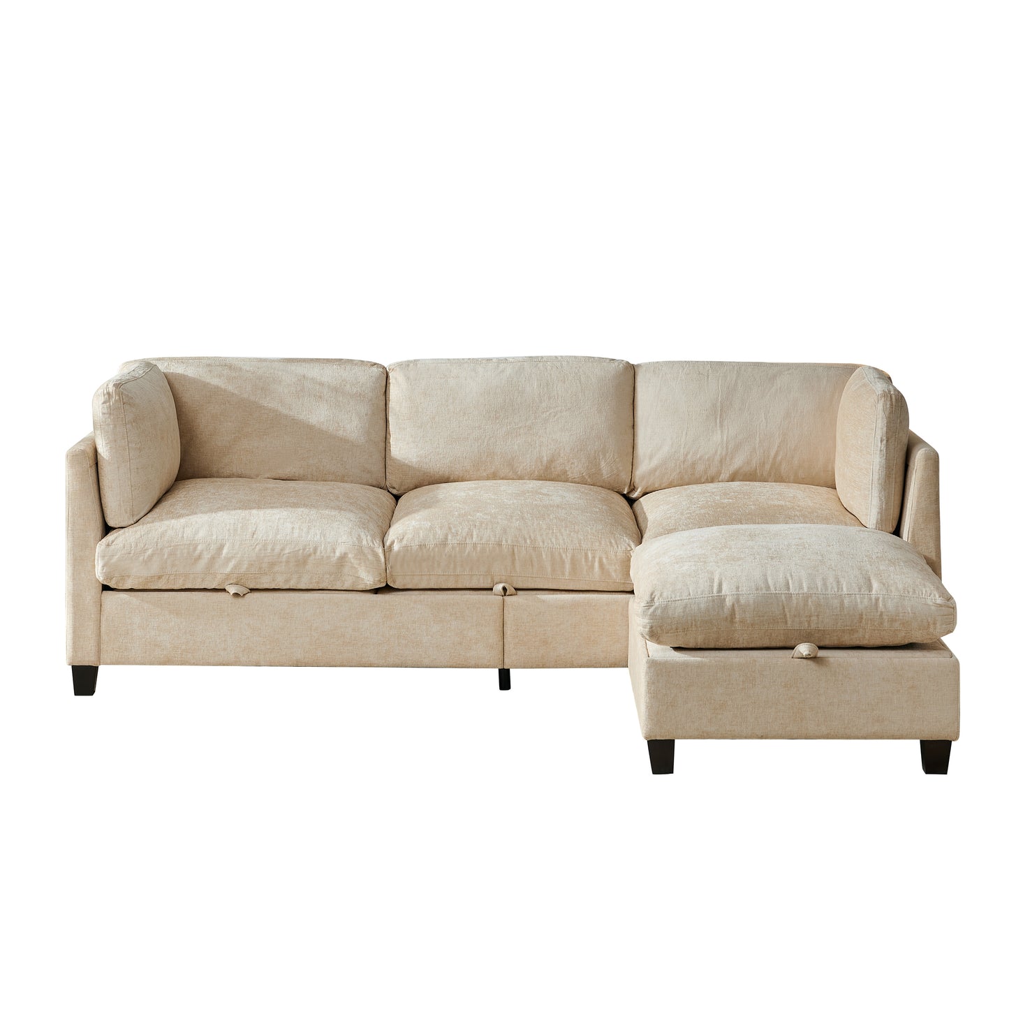96.5" Sectional Couch for Living room, Upholstered Soft Chenille Fabric Sofa, 3-Seater with One Ottoman L Shape Sofa Light Coffee image 10