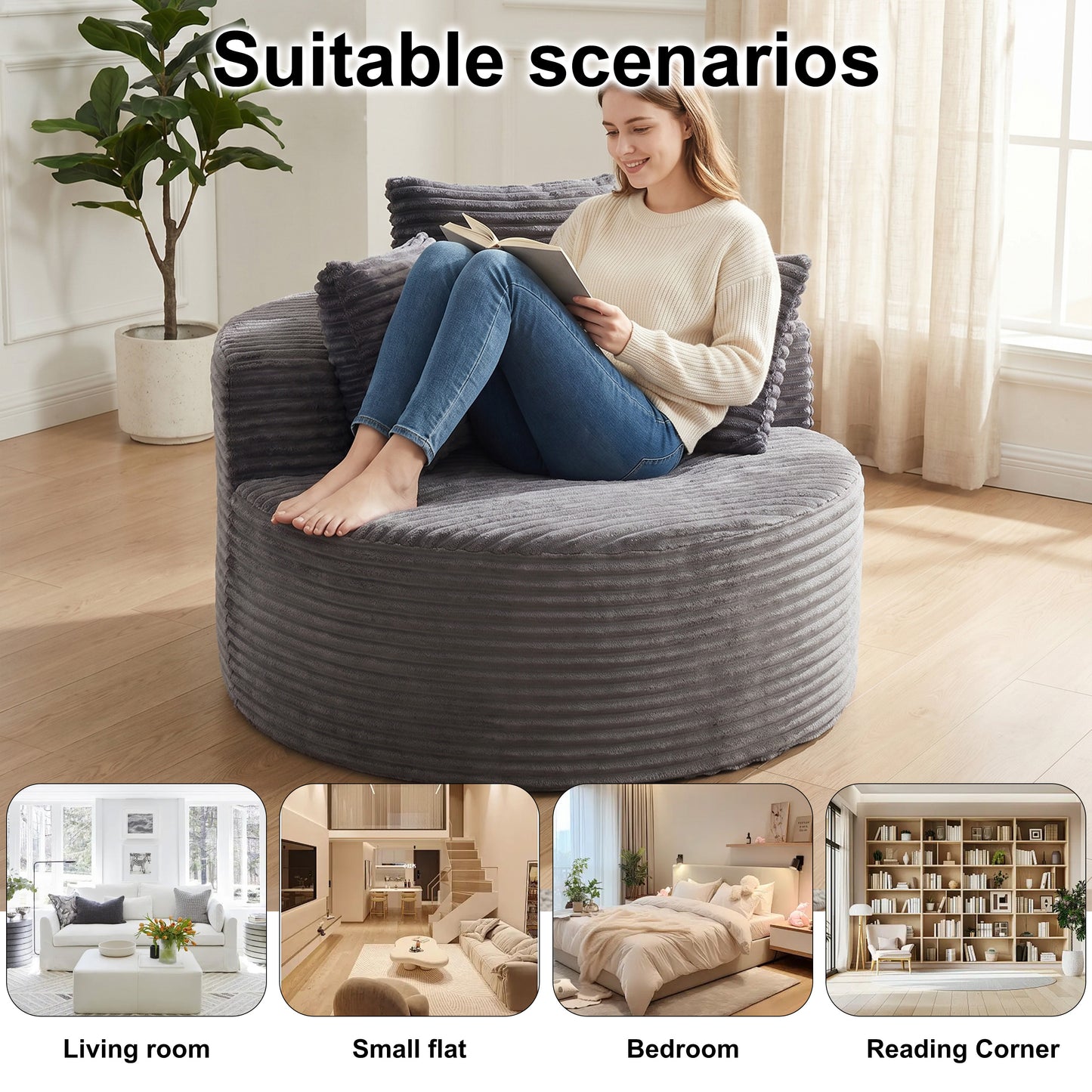43-inch round corduroy single sofa, comfortable lounge chair, comes with three pillows, minimalist design, perfect for bedrooms, lounges, game rooms, and living rooms image 5