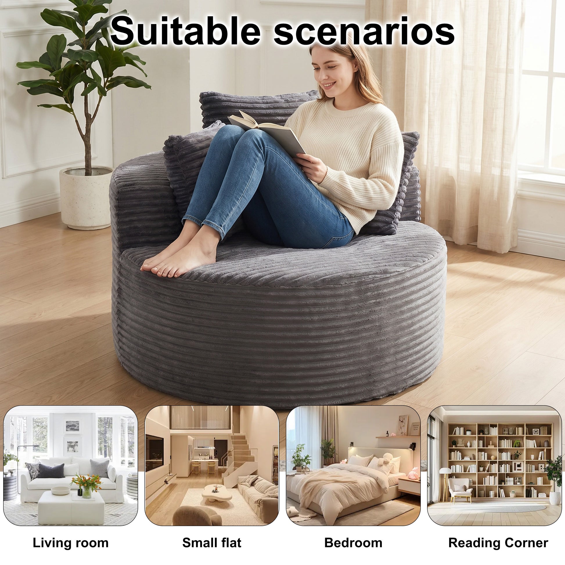 43-inch round corduroy single sofa, comfortable lounge chair, comes with three pillows, minimalist design, perfect for bedrooms, lounges, game rooms, and living rooms image 5