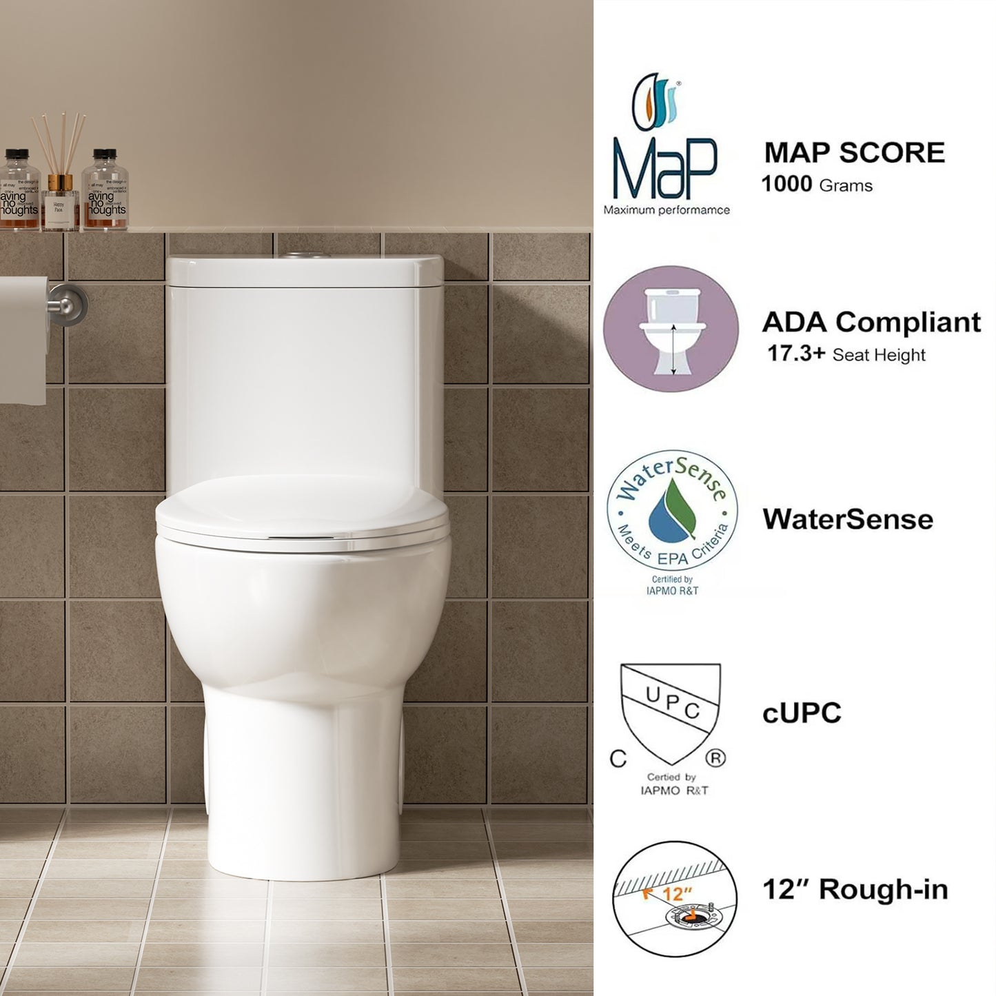 1.1/1.6 GPF Tornado Flush One-Piece Toilet with Comfort Chair Seat ADA Height 17",Powerful & Quiet Dual Flush Modern Toilet,Siphonic S-trap 12",Rimless Bowl with Soft Closing Seat,Gloss White GW-006 image 8