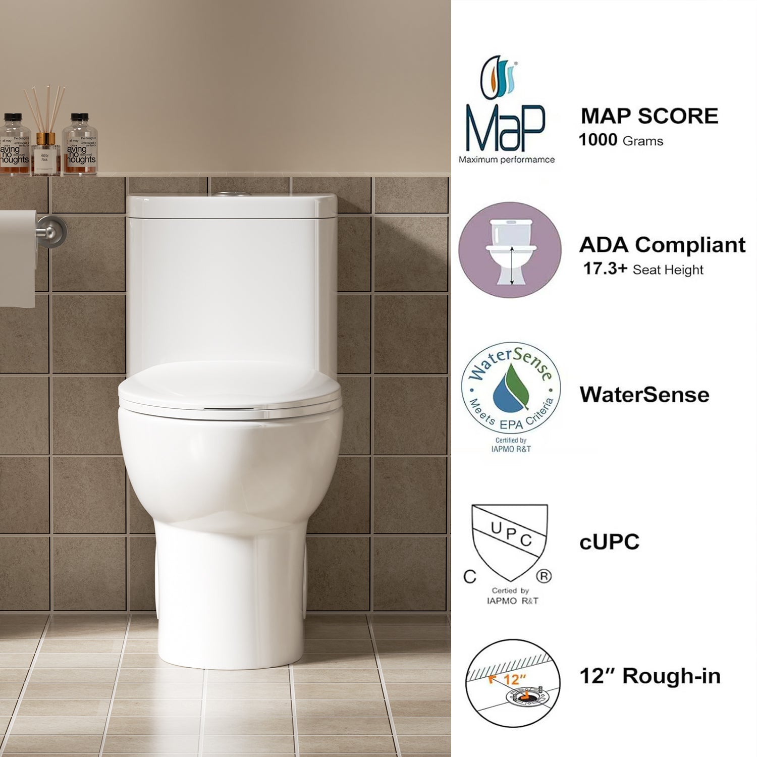 1.1/1.6 GPF Tornado Flush One-Piece Toilet with Comfort Chair Seat ADA Height 17",Powerful & Quiet Dual Flush Modern Toilet,Siphonic S-trap 12",Rimless Bowl with Soft Closing Seat,Gloss White GW-006 image 8