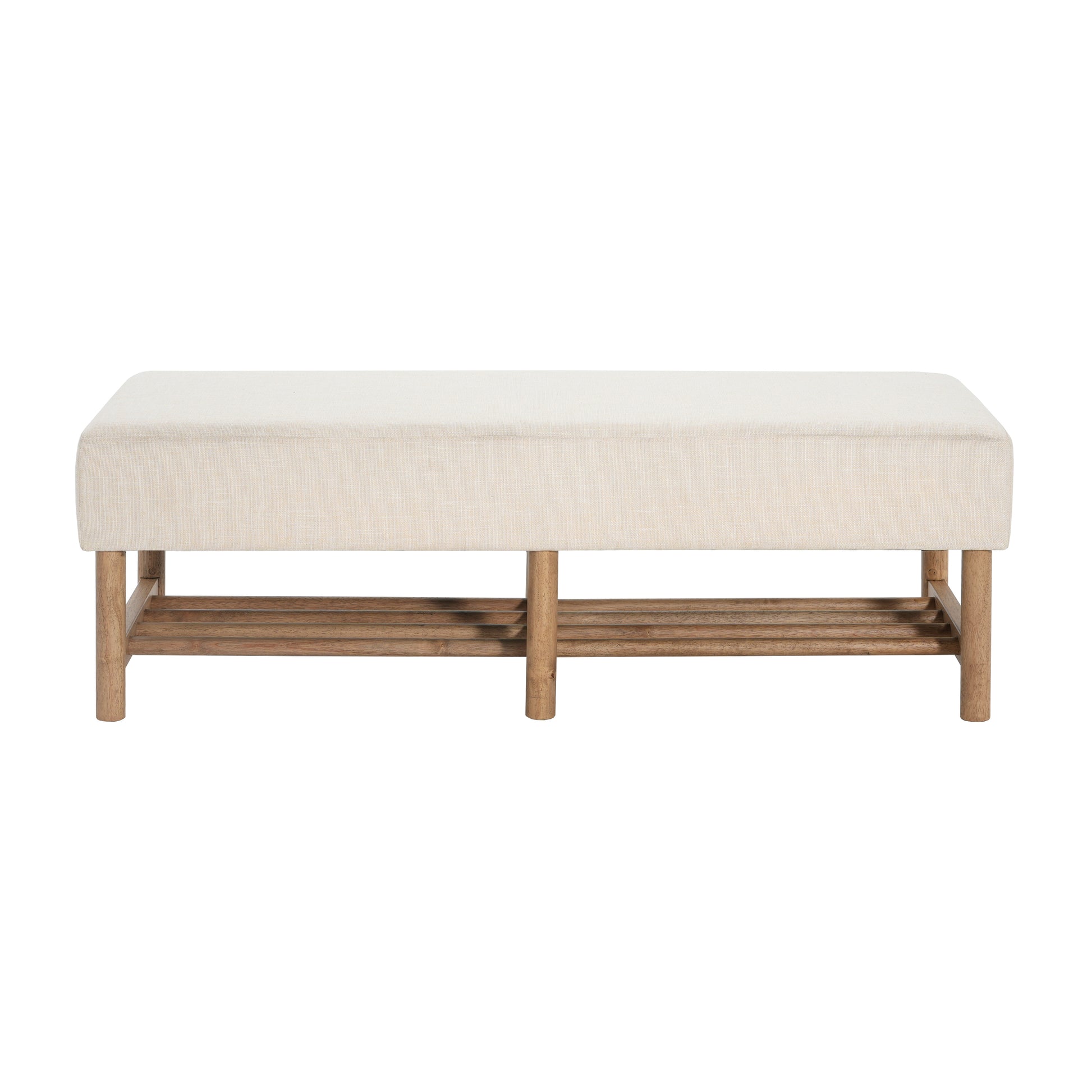 Rectangular Upholstered Linen Fabric Ottoman Bench, Solid Wood Legs, Beige (old sku N757P296699I) image 4