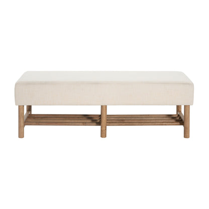 Rectangular Upholstered Linen Fabric Ottoman Bench, Solid Wood Legs, Beige (old sku N757P296699I) image 4