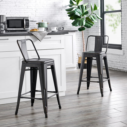 24"Metal Barstool,Country Rustic Style with Back, Kitchen Counter Bar Stool, Lightweight & Sturdy Build, Set of 4 -Matte Black image 2