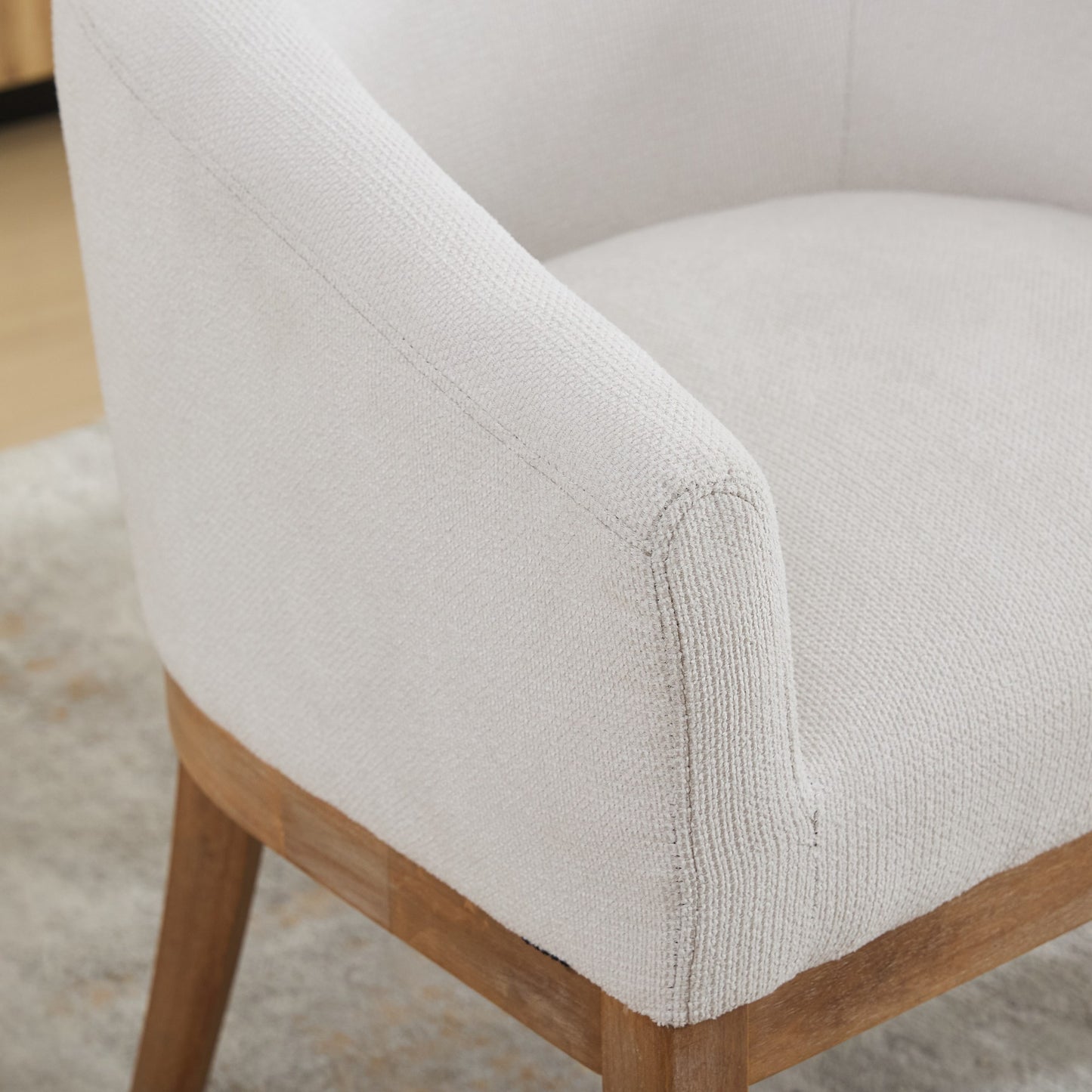 Mid Century Modern Upholstered Barrel Dining Chairs with Arms,Farmhouse Linen Kitchen & Dining Room Chairs with Natural Hardwood Frame, 19" W Accent Chairs for Living Room,Single Pack,Beige,SW1891BG image 11