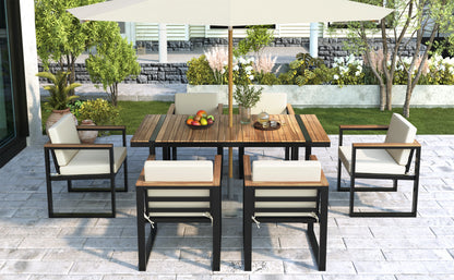 7 Pieces Outdoor Dining Set Patio Dining Table and Chair Set with and Removable Cushions for Patio, Backyard, Garden, Beige image 8