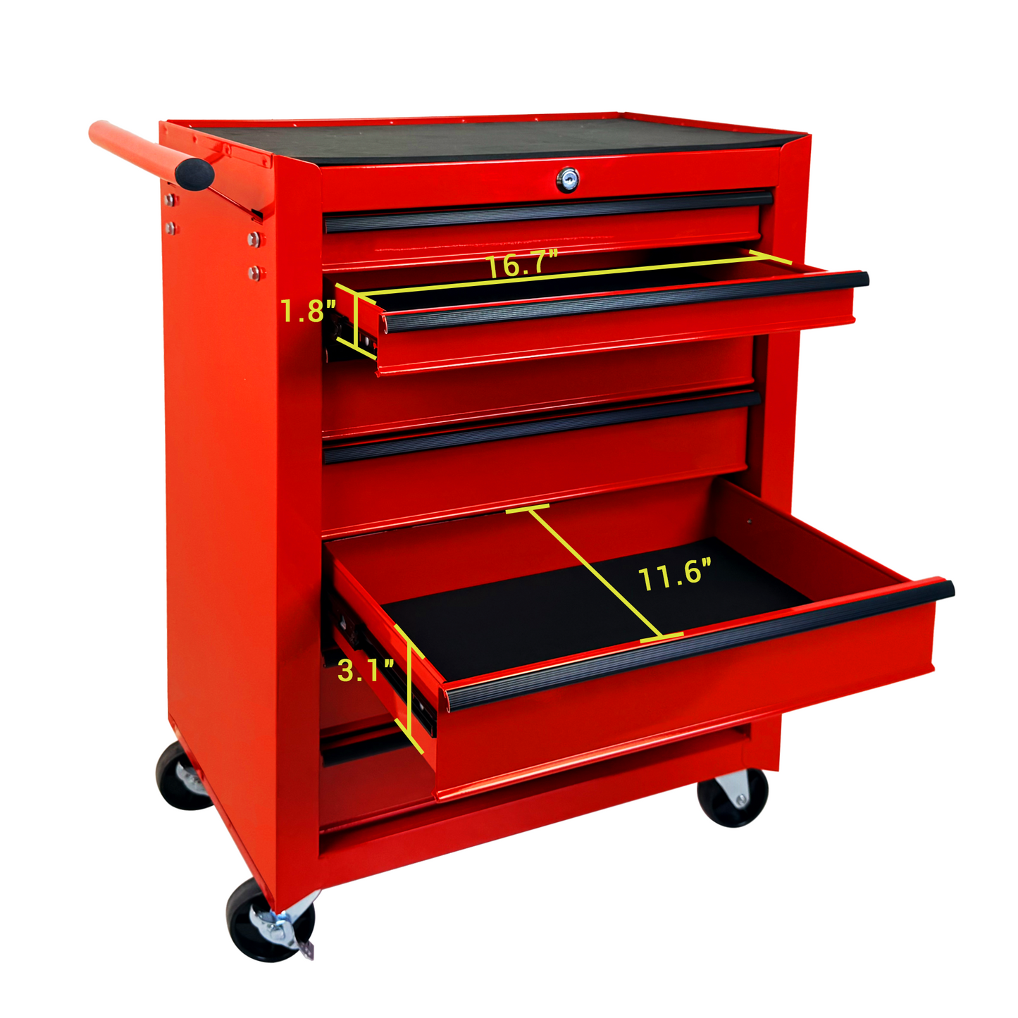 Rolling Metal Tool Chest with 7 Drawers, 20" 7-Drawer Tool Chest Cabinet with Ball Bearing Drawer Slides, Steel Tool Storage Box Organizer -RED image 7