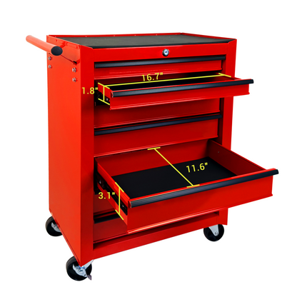 Rolling Metal Tool Chest with 7 Drawers, 20" 7-Drawer Tool Chest Cabinet with Ball Bearing Drawer Slides, Steel Tool Storage Box Organizer -RED image 7