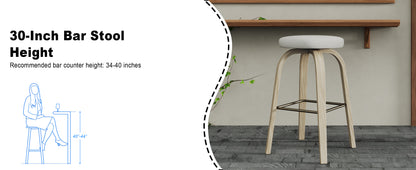 AILUNWALL Swivel Bar Stools Set of 2, Bar Height Backless 30″ Bar Stool, Fabric Upholstered Seat, Sturdy Wood Legs and Metal Footrest, Mid-Century Modern Island Stool for Home Bars, Restaurants, Beige image 8