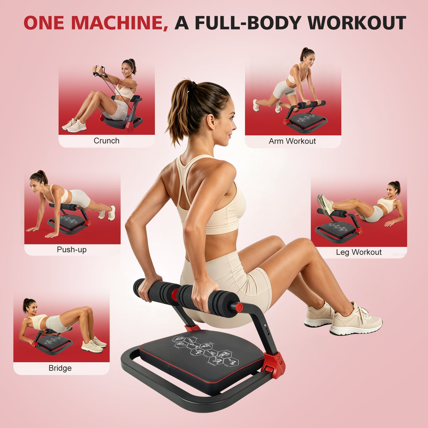 Ab Core Trainer Abdominal Machine for Home Gym with Resistance Bands Red image 3
