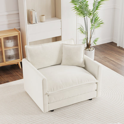 Comfy Deep Single Seat Sofa Upholstered Reading Armchair Living Room Chair White Chenille Fabric, 1 Toss Pillow image 3