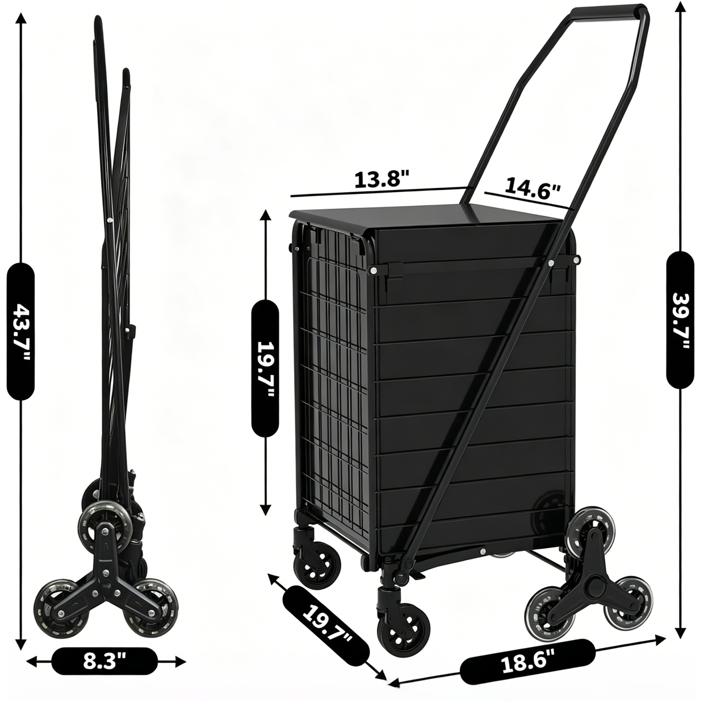Shopping Cart to Go Upstairs,Shopping Cart on Wheels, Foldable Utility Shopping Carts with 360° Rolling Swivel Wheels for Groceries Laundry image 3